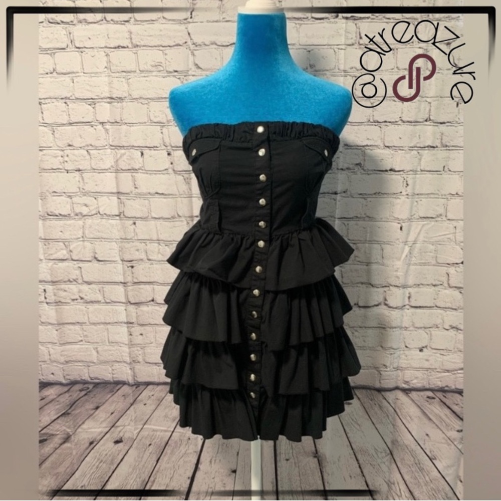 🈹 BEBE Button Up Strapless Ruffled Dress